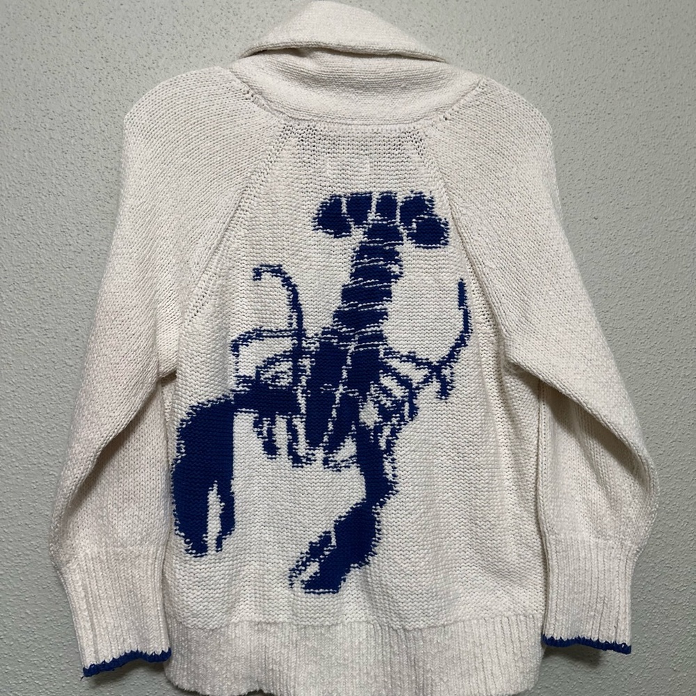 NWOT Maeve Anthropologie Blue/Ivory Lobster Small (Oversized) Cardigan 🦞 - Picture 7 of 7